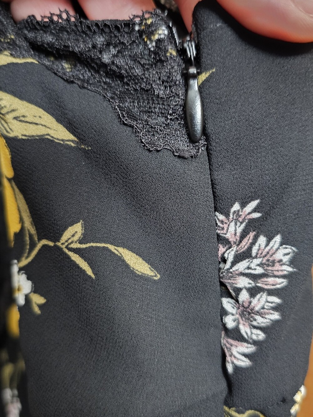 Wild Fable black floral print maxi tie up dress lace trim womens large new NWT - Picture 6 of 12